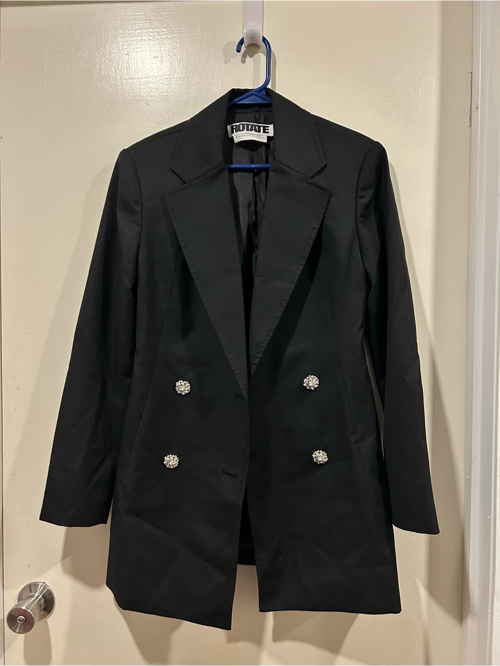 Rotate Birger Christensen Black Double-Breasted Blazer with Crystal Buttons US 2